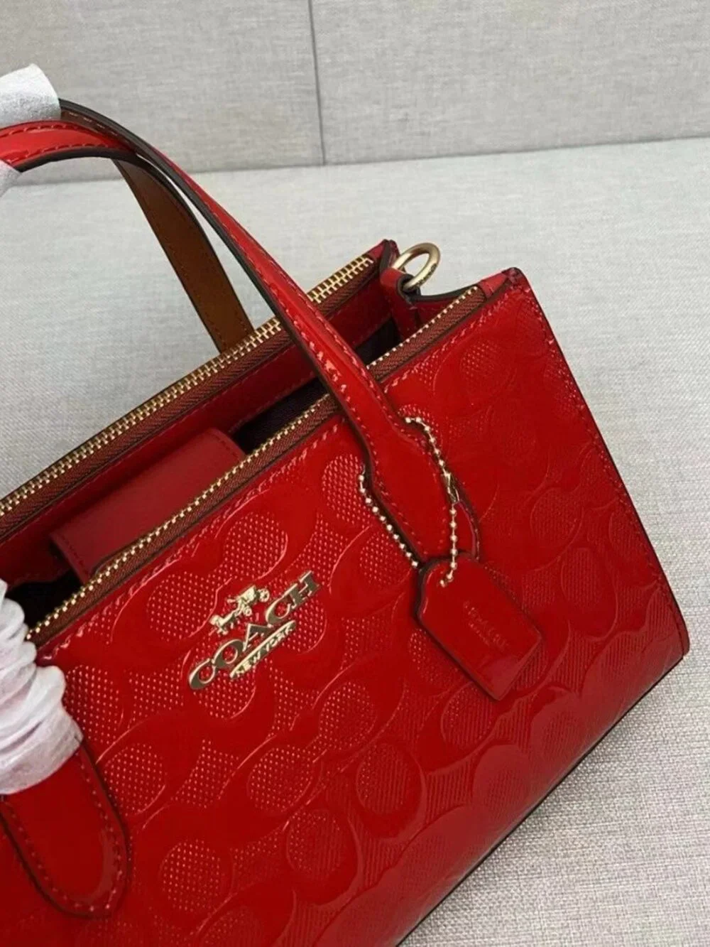 NWT Coach Nina Small Tote Bag In Signature Leather in Red - Picture 3 of 9